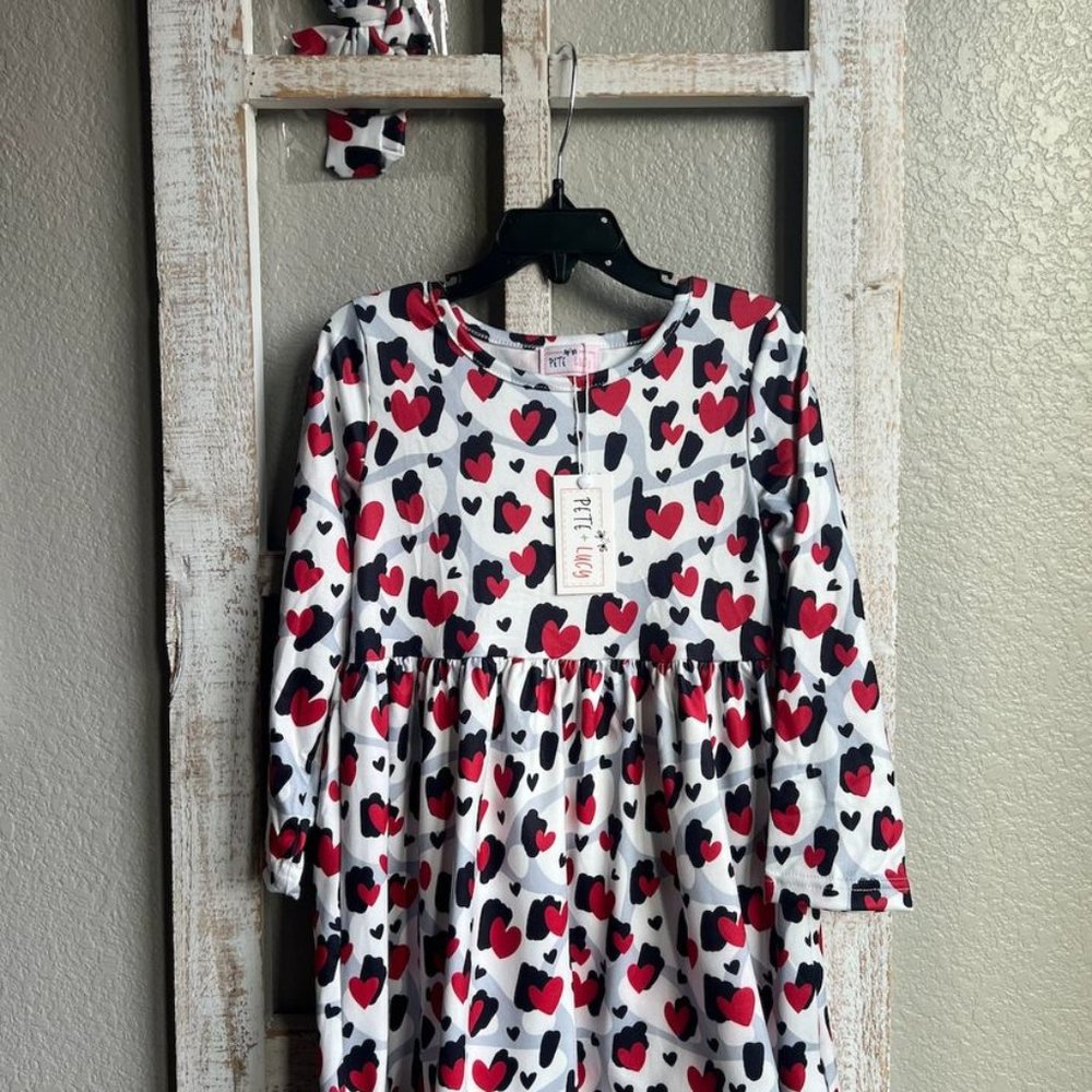 Sz 5 New (NWT) Pete & Lucy "Hearts" Girl's Dress and Headband: Size 5